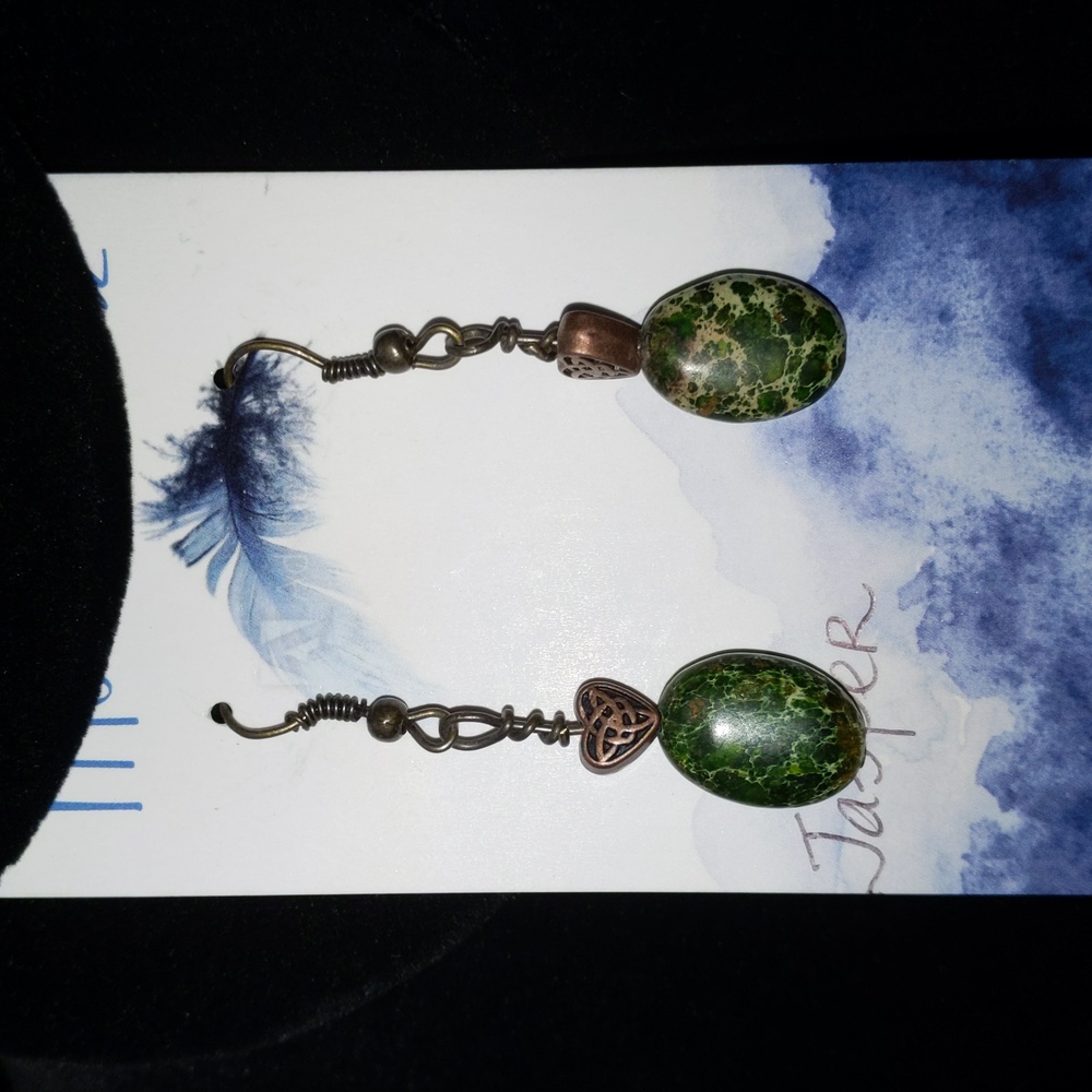 NWOT jasper stone fish hook drop earrings #45